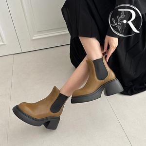 [디자이어로즈] 가보시 통굽 소가죽 첼시부츠 7cm