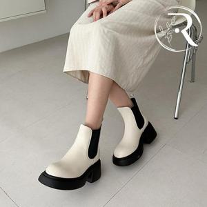 [디자이어로즈] 소가죽 화이트 첼시부츠 7cm 키높이굽