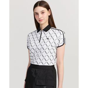 닥스 골프 여성 25FW PREMIUM 화이트 아가일패턴 나글란 반소매 티셔츠 DNTS5C616OW