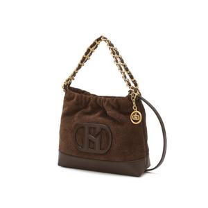 [헤지스/쇼핑백동봉]스웨이드 다크브라운 퀼팅 체인 호보 숄더백S HIBA5F583W3