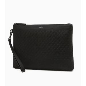 [헤지스ACC] 블랙 이니셜패턴 소가죽 클러치백 HJHO6E830BK