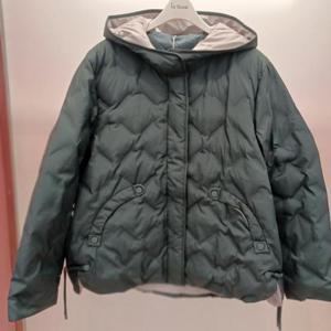 Latium HC06 덕 H라인 엉덩이길이 블럭튜브 언발 이중컬러 집업 후드 오리패딩점퍼 T2543jp02K