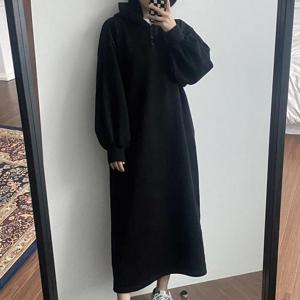 빅사이즈 510 일자롱후드버튼원피스 DGBV460