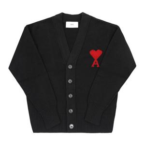 AMI UKC367 018 009 아미 드 꾀흐 빅 하트 로고 인타르시아 브이넥 공용 가디건