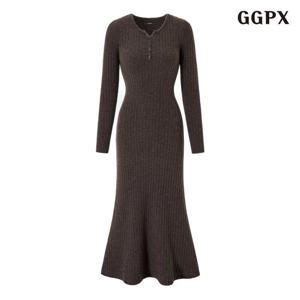 [지지피엑스]반버튼 골지 플레어 니트 롱 원피스 (GPDOW013D)