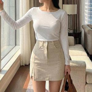 여자 출근룩 코듀로이 미니스커트