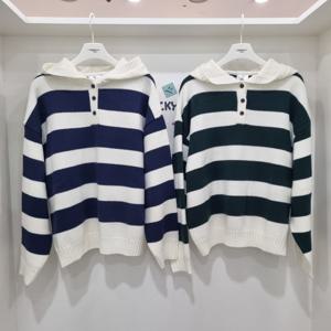 [행텐주니어]스트라이프 후드 니트 티셔츠14560-140-202-33