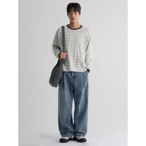 (456121SS1P) [에잇세컨즈] 워싱 핀턱 와이드 데님 팬츠  블루