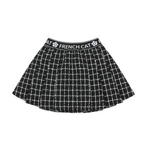 프렌치캣8 블랙 트위드 주름 스커트 (Q61DAS010B1)