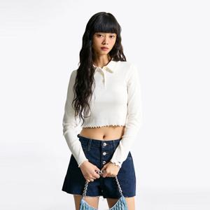 [공식][타미진스] 크롭 스캘럽 립 폴로 티셔츠 (T32F0TKT30TWT1YBH)