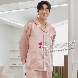 [러브어필] 국산 실크느낌 핑크 남자 상하잠옷(PM9248)고급원단