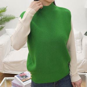 [옷자락]여자 금장단추 비스코스 모크넥 골지폴라니트 니트조끼