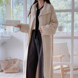 [옷자락]여자 단추없는 카라 박시 하찌니트 큰사이즈 롱가디건