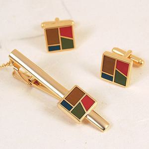 (카라빈카)문양넥타이핀 커프스set- 조각보