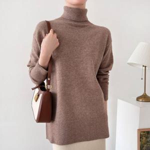 [옷자락]여자 롱슬리브 가을컬러 터틀넥 세미박시핏 박시 니트