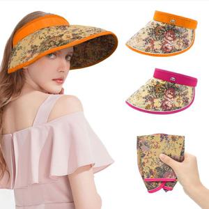 국내 접이식 여자 특수 재질 휴대용 썬캡 LINEN ROSE