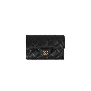 여성 샤넬 클래식 카드 홀더 그레인드 카프스킨 & 골드 메탈 블랙 AP0214-Y01864-C3906