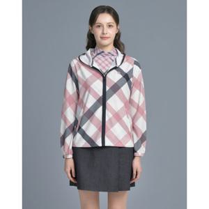 닥스 골프 여성 25SS핑크 체크 전판 메쉬 후드 집업 DNTS5B912P1