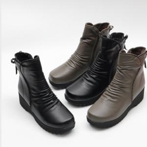 [옷자락]여성 자수 리본 끈있는 발등주름 통굽 앵클부츠