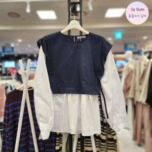 라티움 HC03 여성 핏예쁘고 편한 리본끈 투톤 블라우스 L55 P3BL19 78