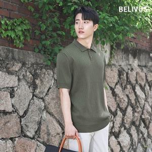 빌리버스 남성 반팔 니트 골지 버튼 카라티 BRE025