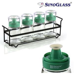 시노글라스 스마트소스병 160ml 그린 5P세트 거치대 양념병세트 양념통세트 주방정리용품 유리양념병 유리