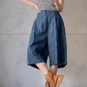 [다잇템]여자 데님버뮤다팬츠 넓은 핀턱 청반바지