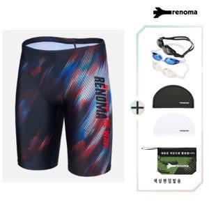 [레노마수영복]레노마 남성 4부 실내 수영복+수모+수경 SET_BK-MF2E803