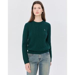 헤지스 여성 24FW 가격인하스테디셀러울100% 다크그린 케이블 라운드넥 스웨터 WSSW4DC86E3