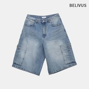 빌리버스 남자 데님 팬츠 버뮤다 카고 바지 BWYP004