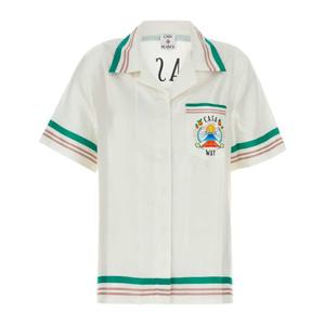 카사블랑카 화이트 새틴 반팔 셔츠 WPF25SH20007 CASAWAY