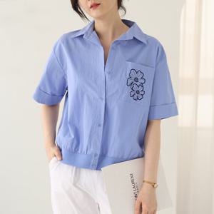 [웬디즈갤러리]포켓 자수꽃 반팔셔츠 /여성 여름 외출 오피스 RSH113