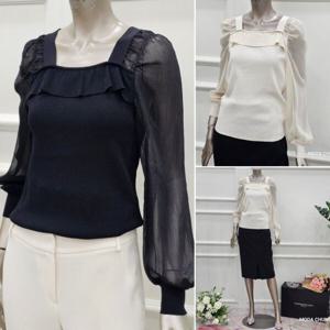 [미니멈]MD 스퀘어넥 펄시스루 슬리브 니트  MD MXBAKU3050 M_CJ