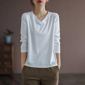 여성 페미닌 브이넥 솔리드 티셔츠 TDR-0049