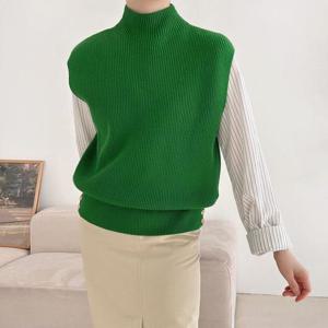 [다잇템]여자 골지 금장단추 박스핏 터틀넥 니트조끼