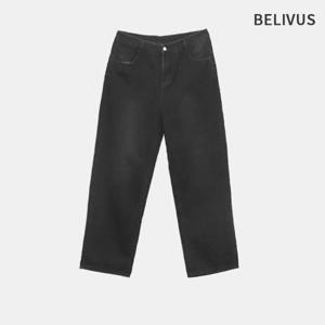 빌리버스 남자 솔리드 블랙진 데님팬츠 면 세미와이드 검정청바지 BHDP002