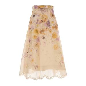 짐머만 플로럴 스캘럽 헴 리넨 블렌드 미디 스커트 5460SF252 P