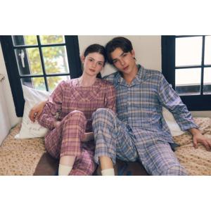 비너스 (커플 겨울잠옷) 압축기모 포근한 체크패턴 잠옷세트-VPA4555WM