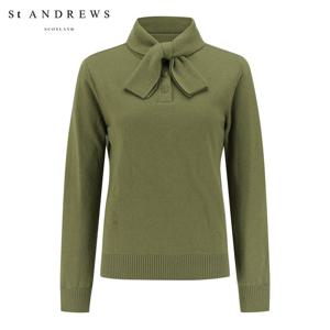 [세인트앤드류스] 여성 울 캐시 리본 타이 방풍 니트