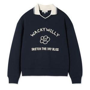 와키윌리 여성 브이넥 카라 그래픽 맨투맨 B1 WA2503CR67 DN CM