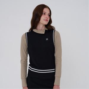 [JDX] 여성 배색 솔리드 니트 베스트(X1SVU7360BK)