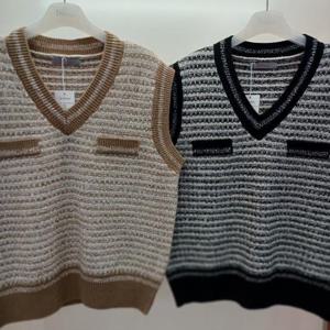 Latium HC06 캡소매 트위드형 브이넥 깔끔한 니트조끼 베스트 T2541vt01