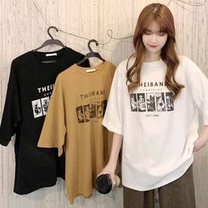 여성 오버핏 빈티지 프린팅 반팔 티셔츠