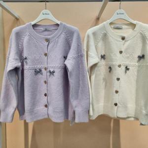 Destijl HC34 리본장식 하트단추 신축성좋은 앞오픈형 짧은니트가디건 D2541cd01