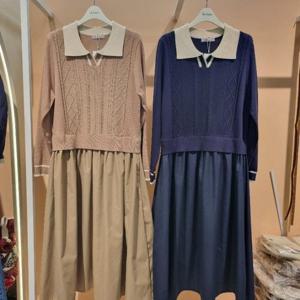 라티움 HC34 스텐카라 니트상의  상하배색 니트 롱 원피스 T2541op01