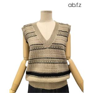 [에이비에프지]배색 패턴 포인트 V넥 니트 베스트 APZ4ZW31J