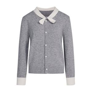 [제이제이 지고트]배색 리본 카라 니트 가디건 GRCN1CD351