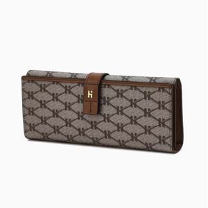 [헤지스ACC] 브라운 시그니처 패턴 가죽 장지갑 HIWA6E883W2