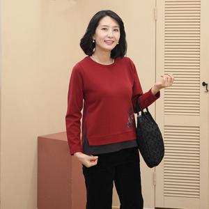 [쉬즈마담]T57461 꽃송이 이단배색 라운드티 60대 엄마옷