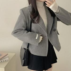 여성 주머니 원터치 단추 숏자켓